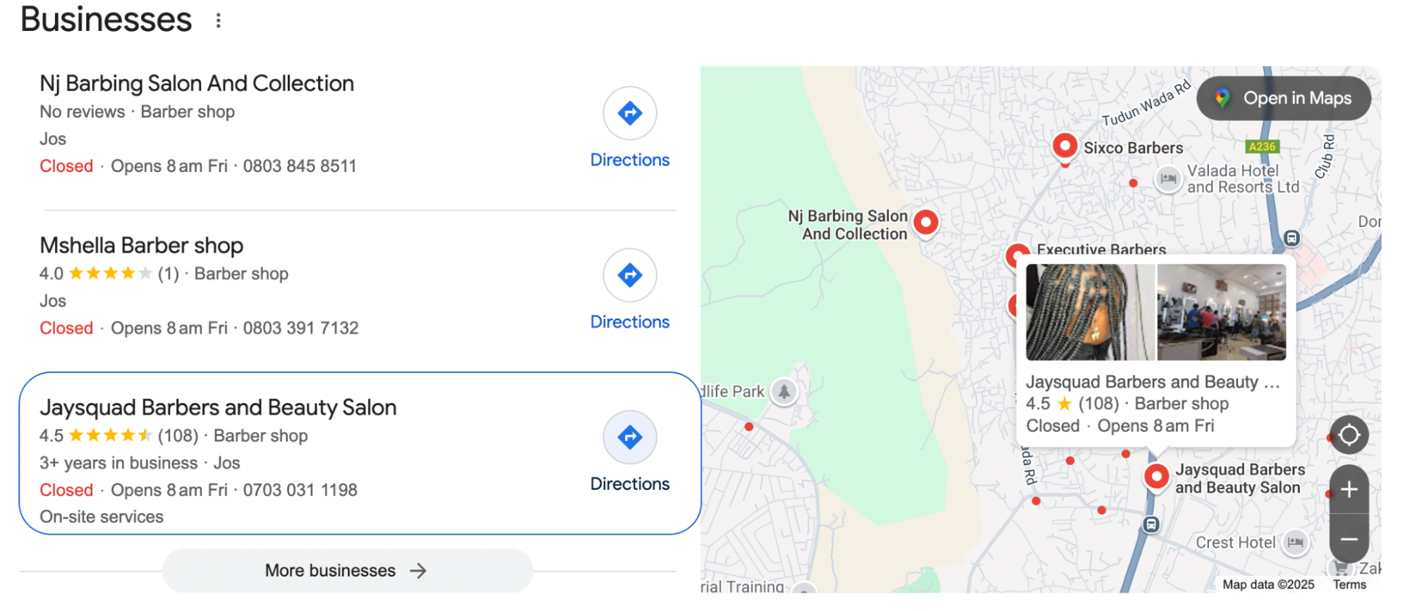 screenshot of a local pack showing a google map result