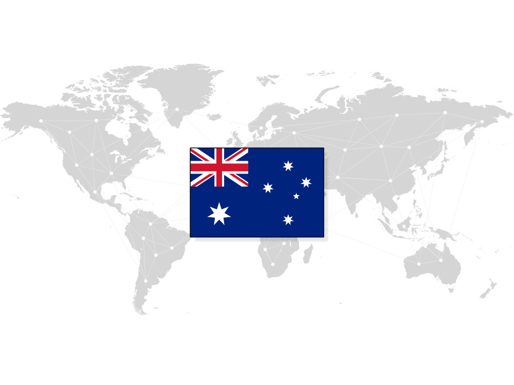 Map of the world with the Australian flag on top