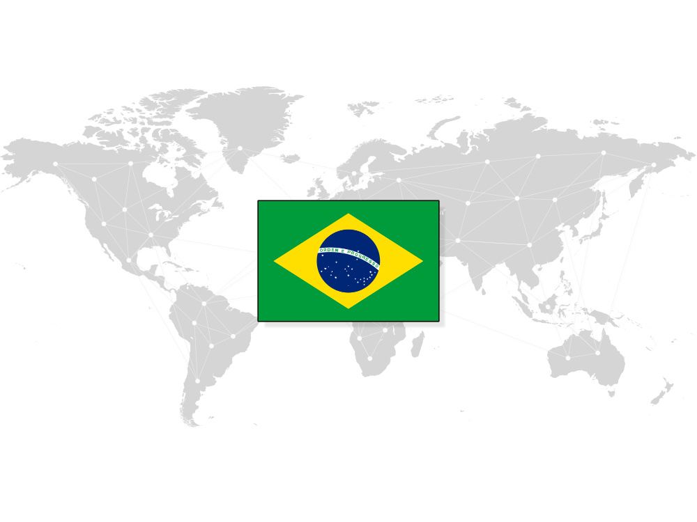 Map of the world with the Brazilian flag on top
