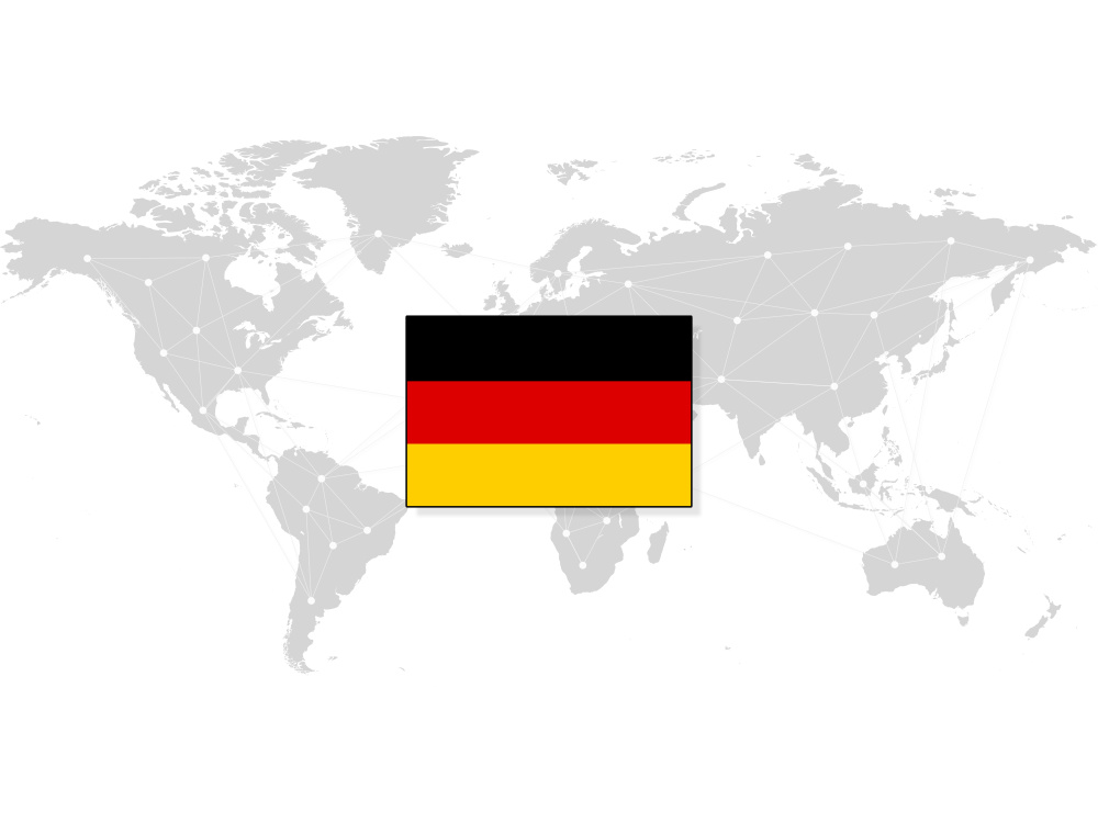 Map of the world with the German flag on top 