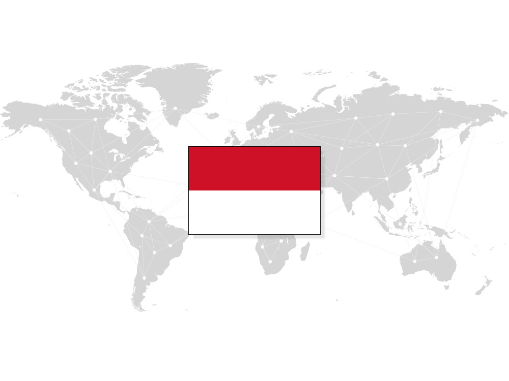 Map of the world with the Indonesian flag on top 