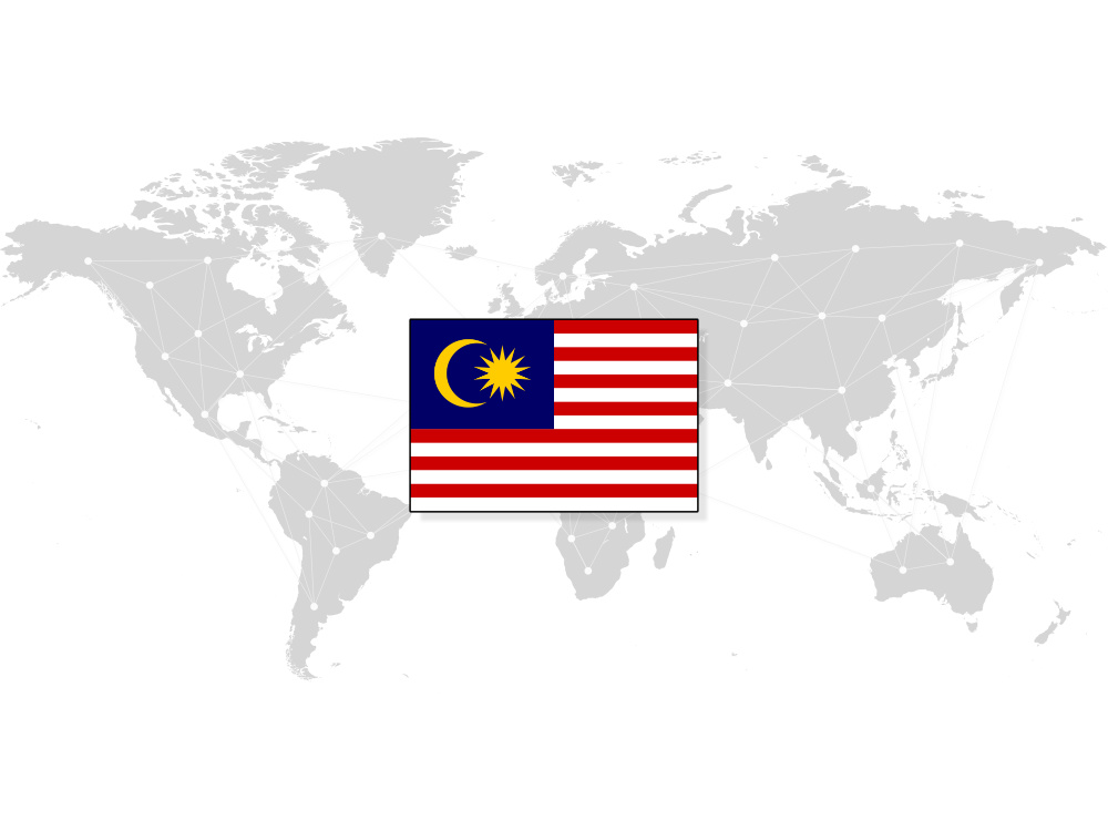 Map of the world with the Malaysian flag on top