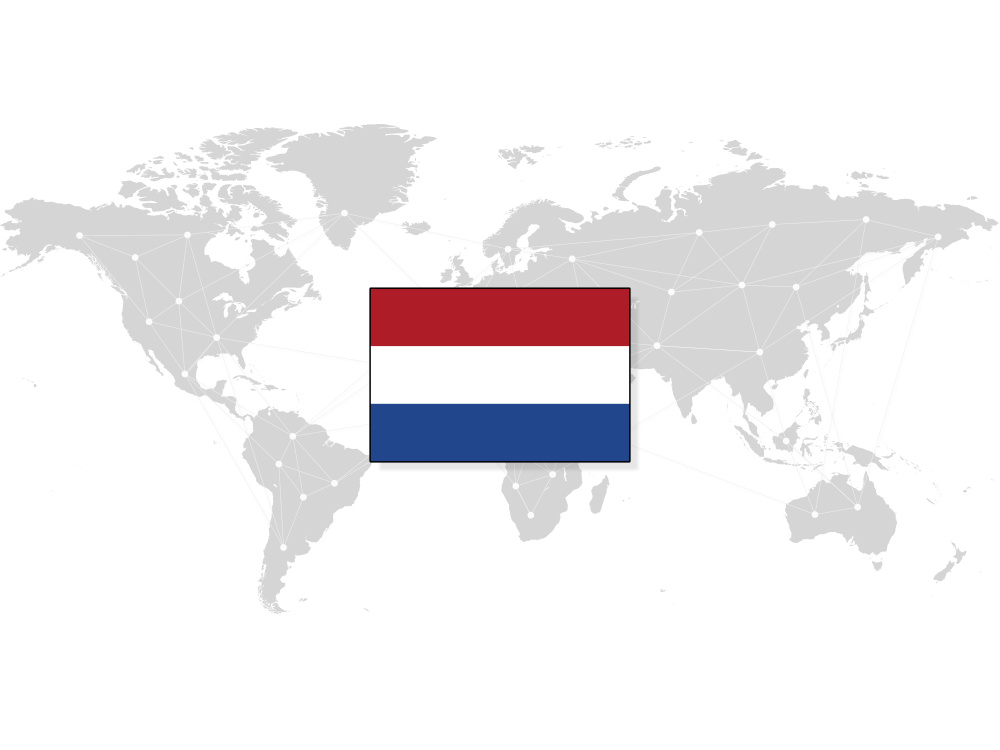 Map of the world with the Dutch flag on top 