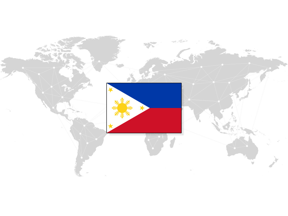 Map of the world with the Filipino flag on top