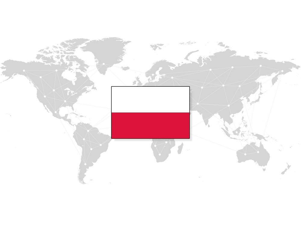 Map of the world with the Polish flag on top
