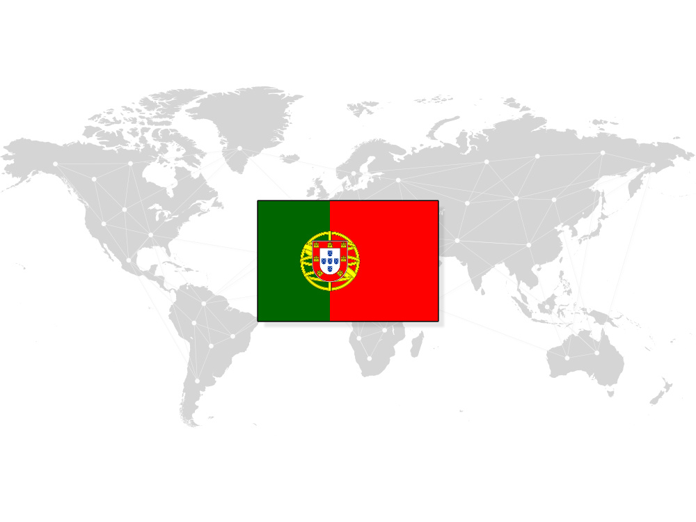 Map of the world with the Portuguese flag on top