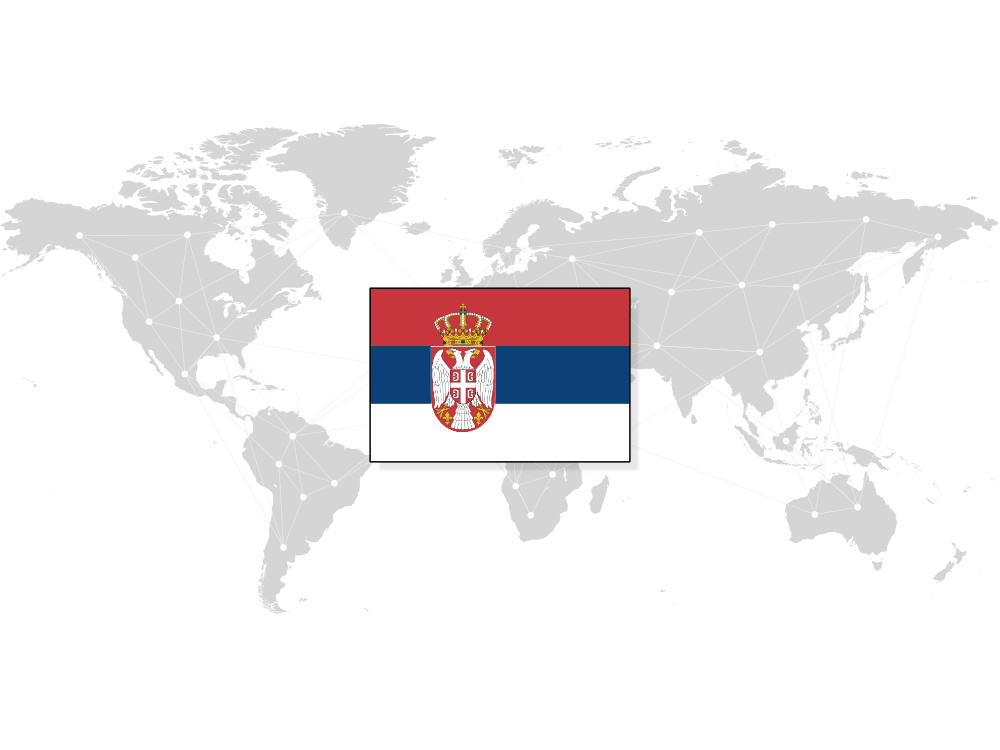 Map of the world with the Serbian flag on top