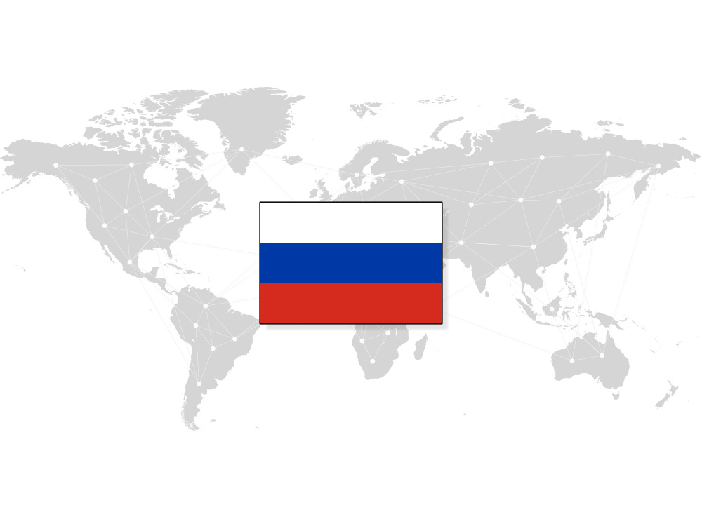Map of the world with the Russian flag on top