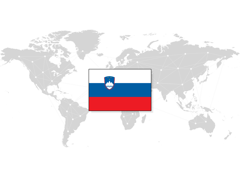 Map of the world with the Slovenian flag on top