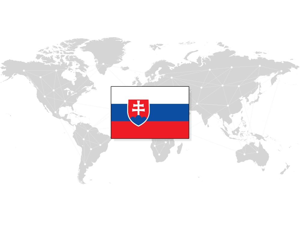 Map of the world with the Slovak flag on top