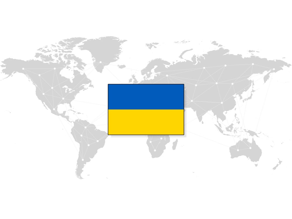 Map of the world with the Ukrainian flag on top