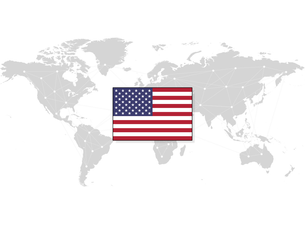 Map of the world with the American flag on top 